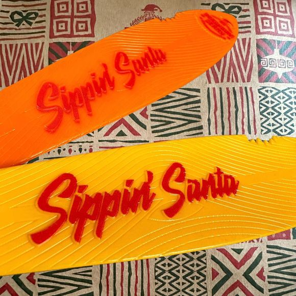 2 Beachbum Berry's Sippin Santa Tiki Swizzle Sticks Surfboard Orange and Yellow - Picture 4 of 4